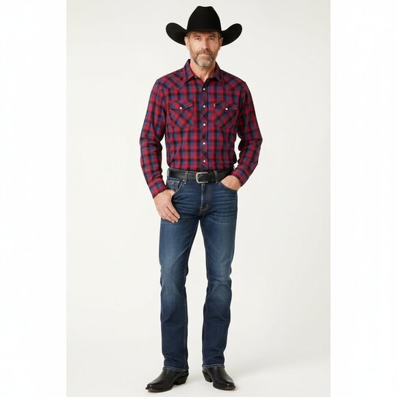 Levi’s Men's  Blue & Red Pearl Snap Long Sleeve Plaid Gingham Western Shirt M - Picture 7 of 7